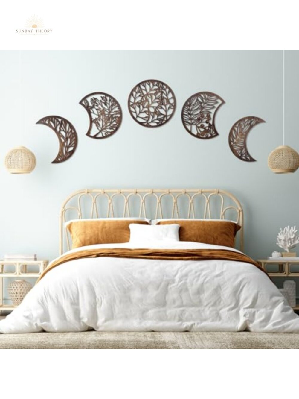 Set of 5 Moon Phase Wall Art Wooden 3D Carved Home Decor 15.75 Inch